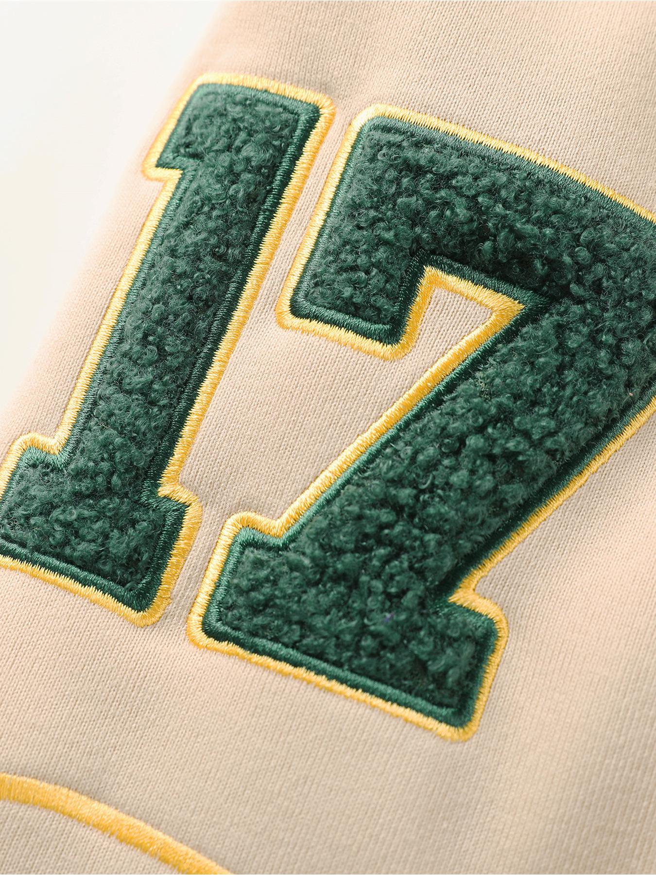 Autumn Winter American Retro Colorblock Embroidered Baseball Jacket, Youth Trendy Fleece Embroidery Letter Design, Casual Couple Outdoor Coat