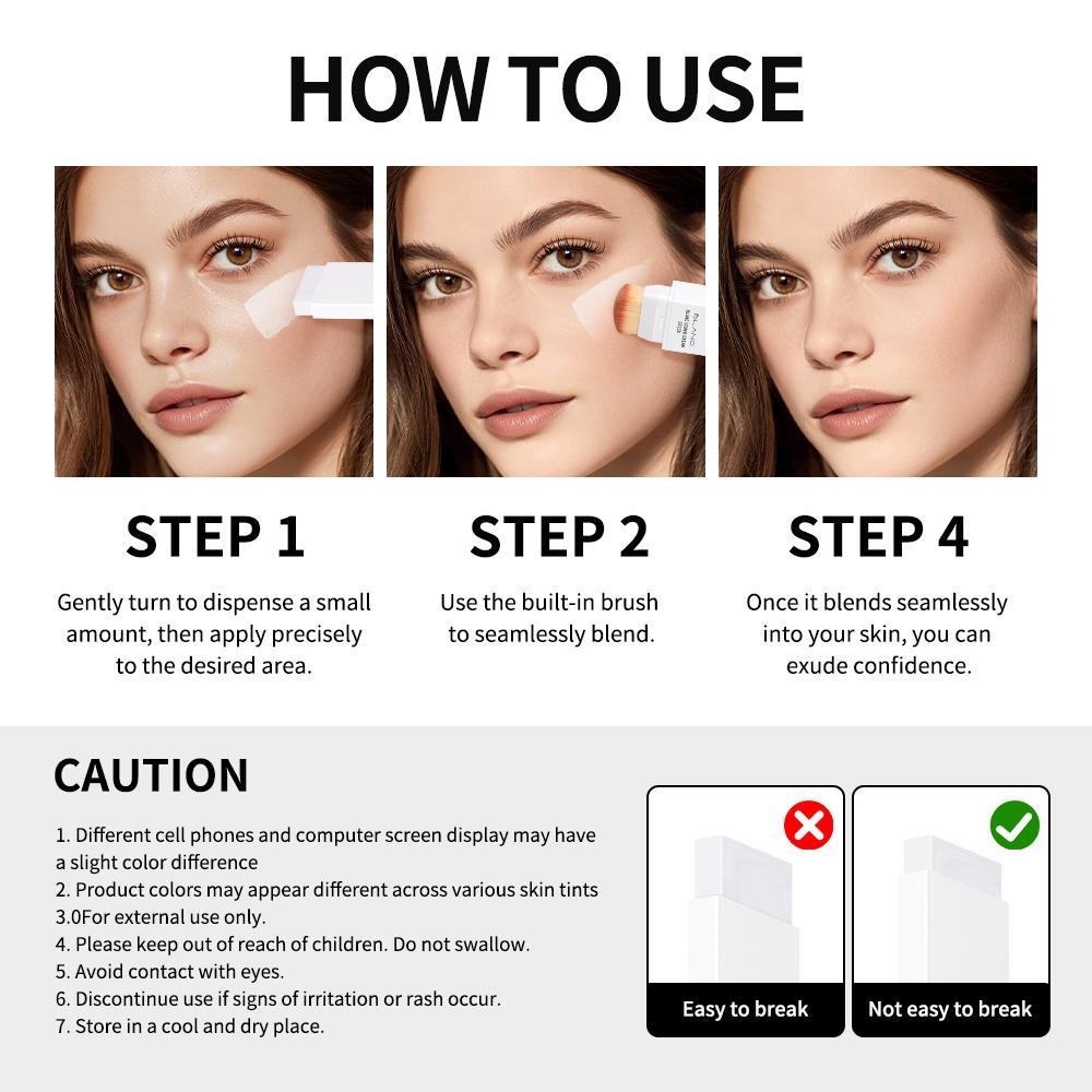 Long-Lasting Color-Adapting Foundation Stick, Flawless Foundation, Medium to High Coverage, Self-Adjusting to Skin Tone (White Base), Oil-Free & Lightweight, Dual-Ended with Built in Brush, 5 Shades for All Skin Tones, Face Makeup