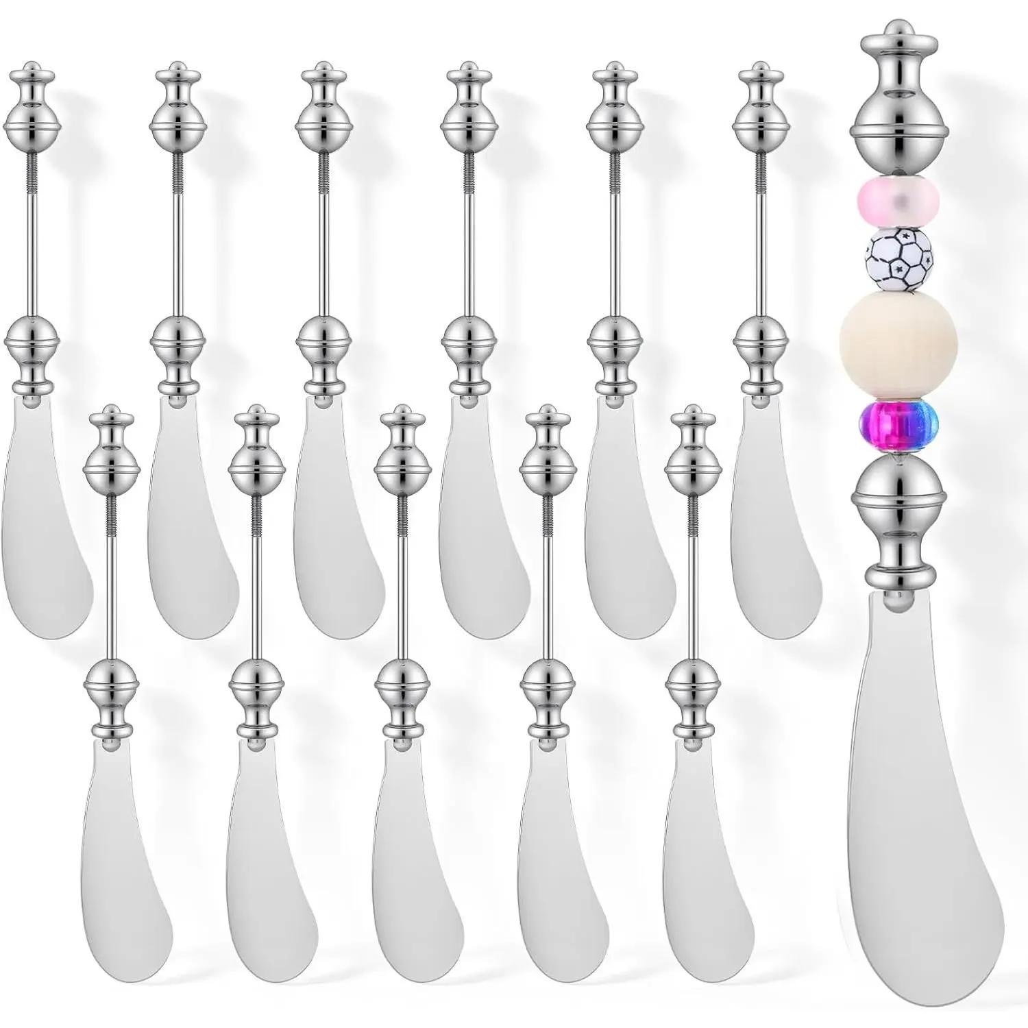 12pcs Cheese Spreader Knives DIY Decorative Beaded Butter Spreader Knives Stainless Steel Cheese Spreaders Beadable Cake Serving Utensil for Charcuterie Board Wedding Christmas Party Accessories Favor