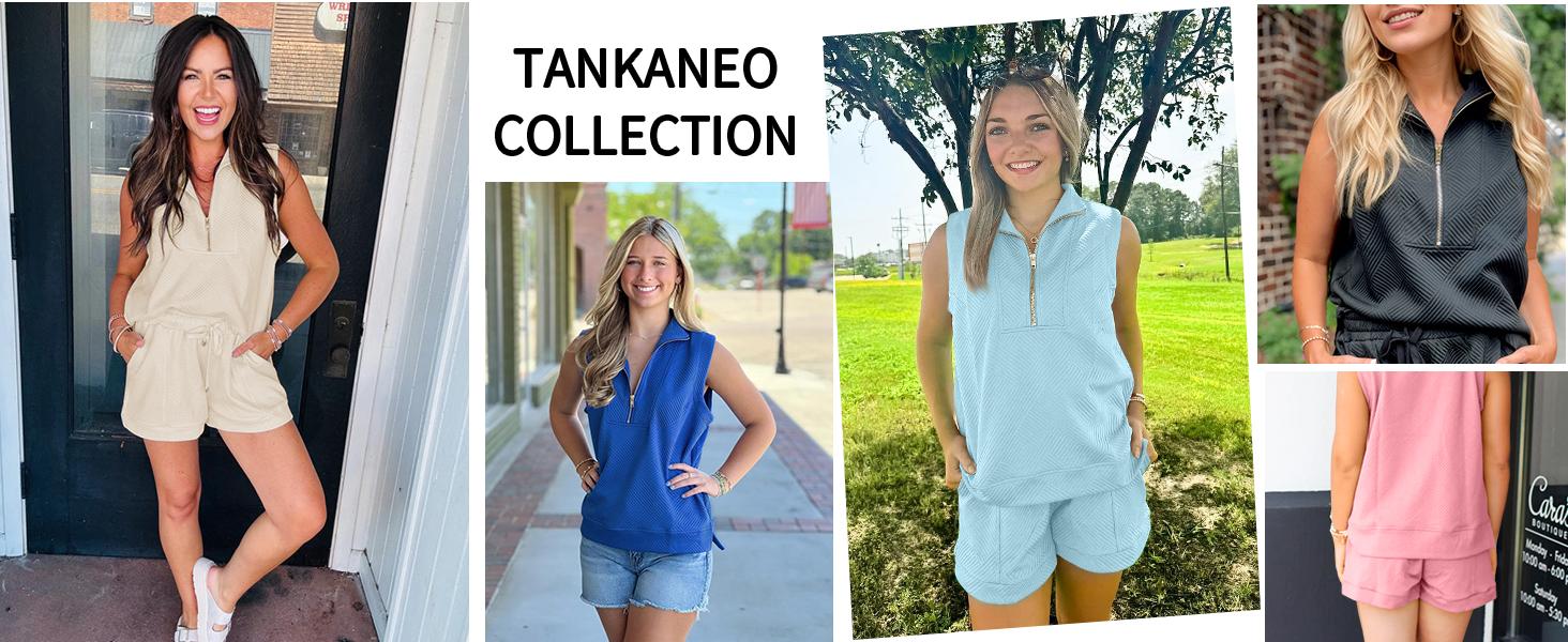Tankaneo Womens 2 Piece Outfits Short Sets Half Zip Sleeveless Tops and Drawstring Shorts Loungewear Sweatsuit Set Tankaneo Womens 2 Piece Outfits Short Sets Half Zip Sleeveless Tops and Drawstring Shorts Loungewear Sweatsuit Set