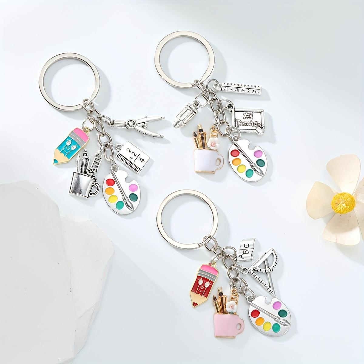 1pc Alloy Ancient Silvery Art Painting Board Keychain, with Ruler, Paint Brush and Pen Holder, School Art Small Gift, Gift Choice for Painting Friends