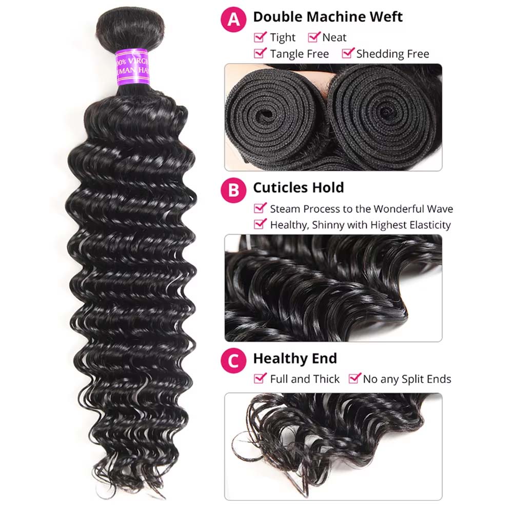 Deep Wave Hair Bundles Deep Curly Hair 1/3/4 Bundles On Sale Brazilian Human Hair Bundles Natural Black Hair Weave Extensions