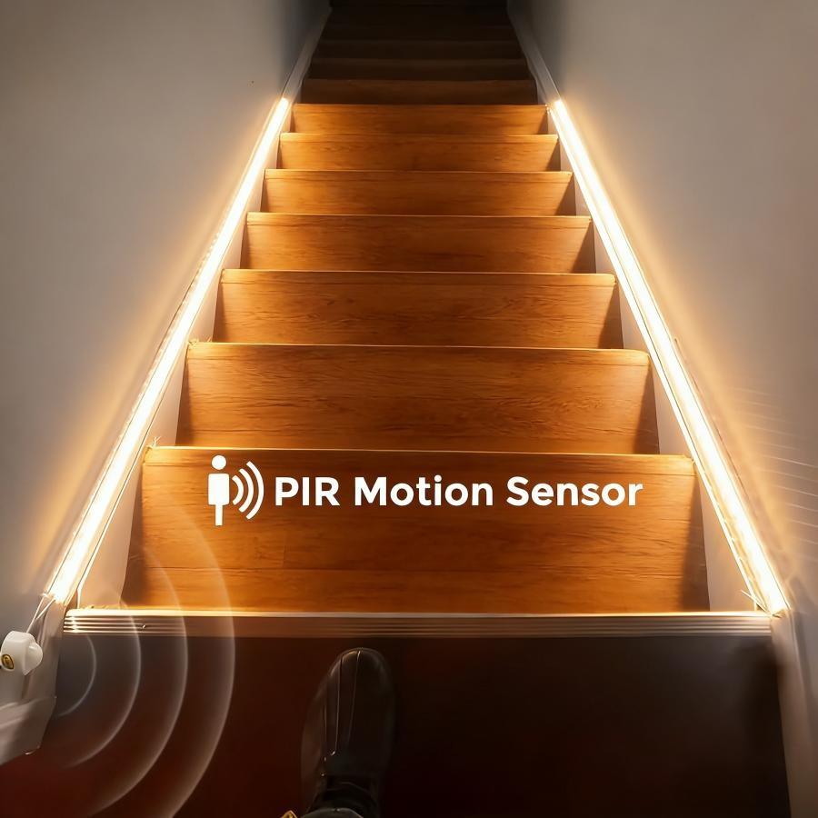 This 5V LED light strip features motion sensing capabilities, is USB powered, and is available in white and warm colors. It can be used in various settings such as bedrooms, kitchens, and cabinets.