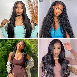 Deep Wave 13x4 Lace Front Wig Human Hair 180% Density HD Transaprent Lace Water Deep Wave Curly Wigs Human Hair Body Wave Pre Plucked Human Hair Wigs