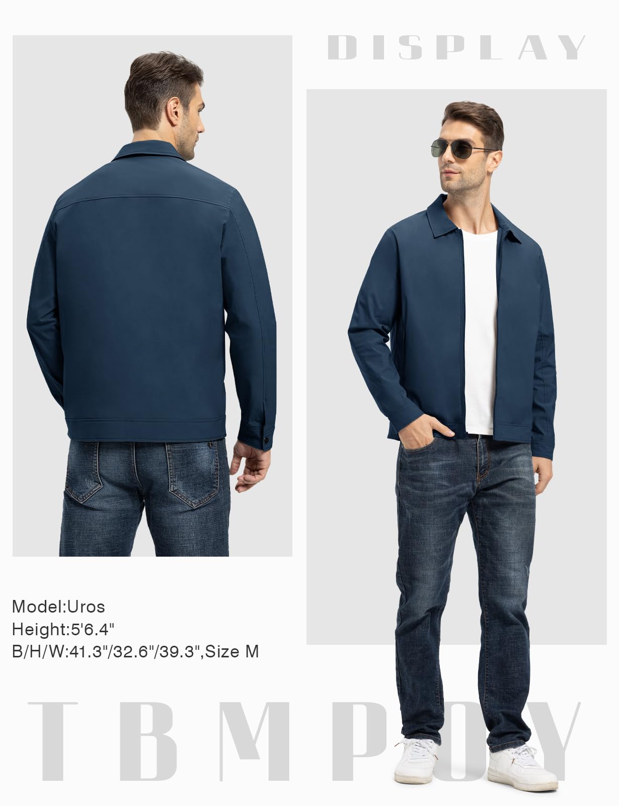 TBMPOY Men's Light Jackets Lightweight Bomber Jackets Collared Work Golf Windbreakers with Zip Pockets