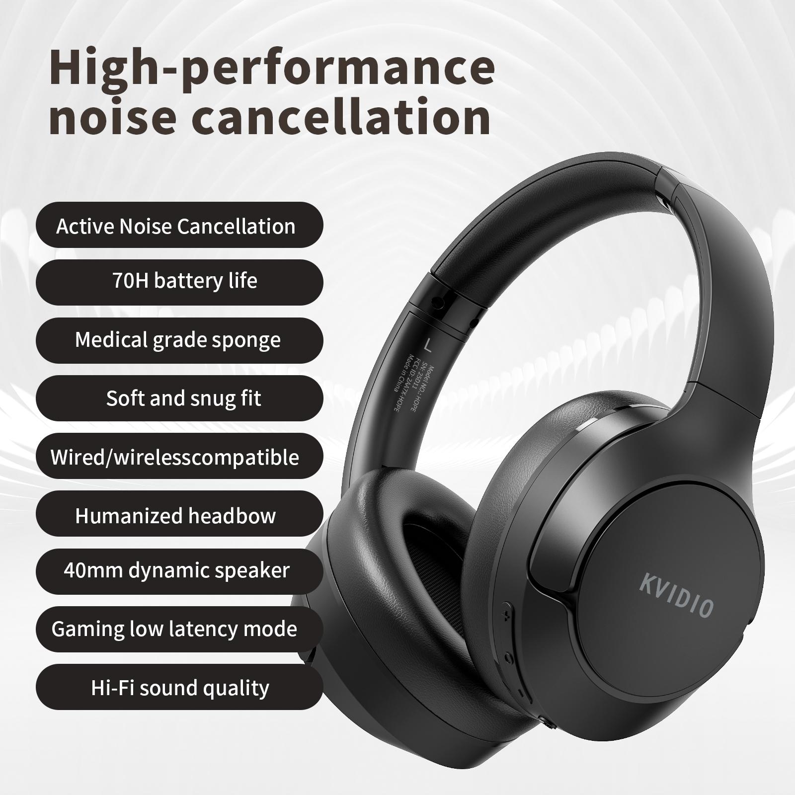 【Live】Wireless Bluetooth Headphones, Over-Ear, Active Noise Cancelling, Hi-Res Audio, 70 Hours Battery Life, Foldable Design, Lightweight and Portable, with Microphone for iOS/PC/Android, Ideal for Home Office, Business Trips Black Electronic