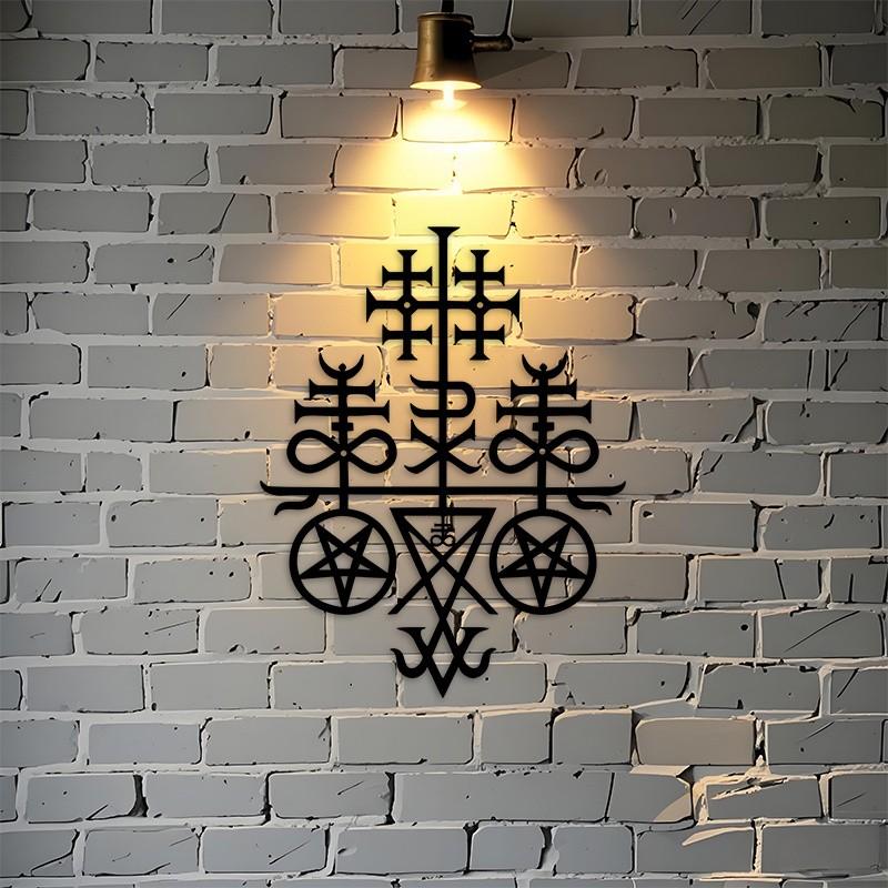 Lucifer Leviathan Cross Metal Wall Decor, Satanic Symbol Sculpture, Ideal for Living Room, Bedroom, Office, Halloween Decoration