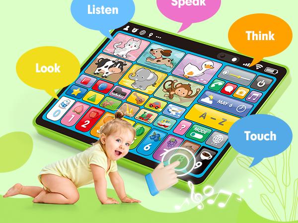 hahaland multifunctional Learning Tablet Toy, Colorful Number & Music Function Educational Toy, Interactive Enlightenment Toy for Kids, Electronics, Learning Tool, Learning Entertainment Tablet, Toddler TabletAges 12m-3Y Cow Duck Elephant