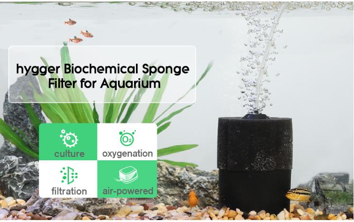 hygger Aquarium Sponge Filter 5-125 Gallon Small Fish Tank Filter for Breeding Fry Shrimp Snails Betta Air-Powered Filter with Reusable Biochemical Ball Spare Sponge Foam Filter