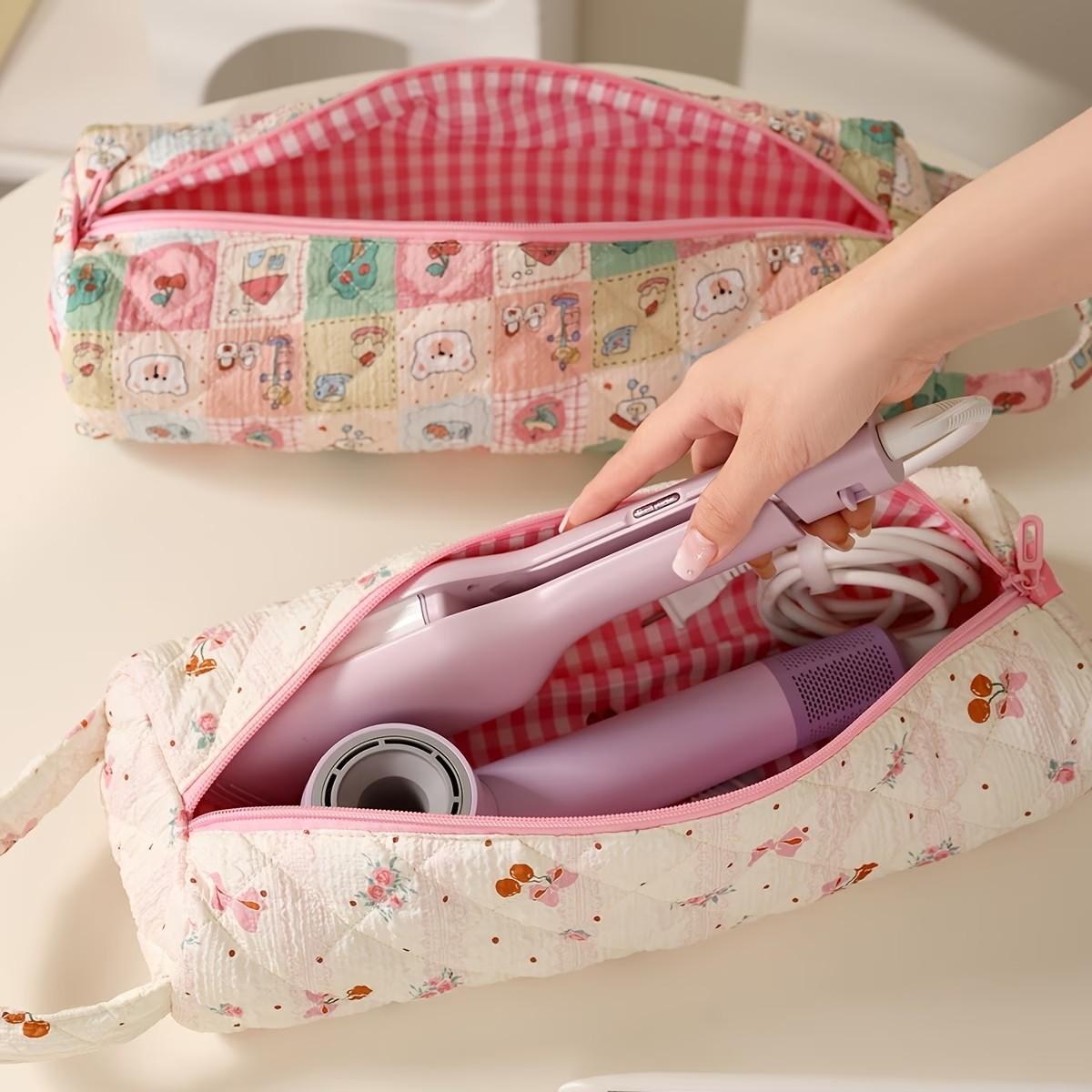 Hair Tool Organizer Bag with Zipper Closure & Bow Design, Dustproof Storage for Hair Dryer, Curling Iron, Straightener, Travel, Gym, Salon, Home