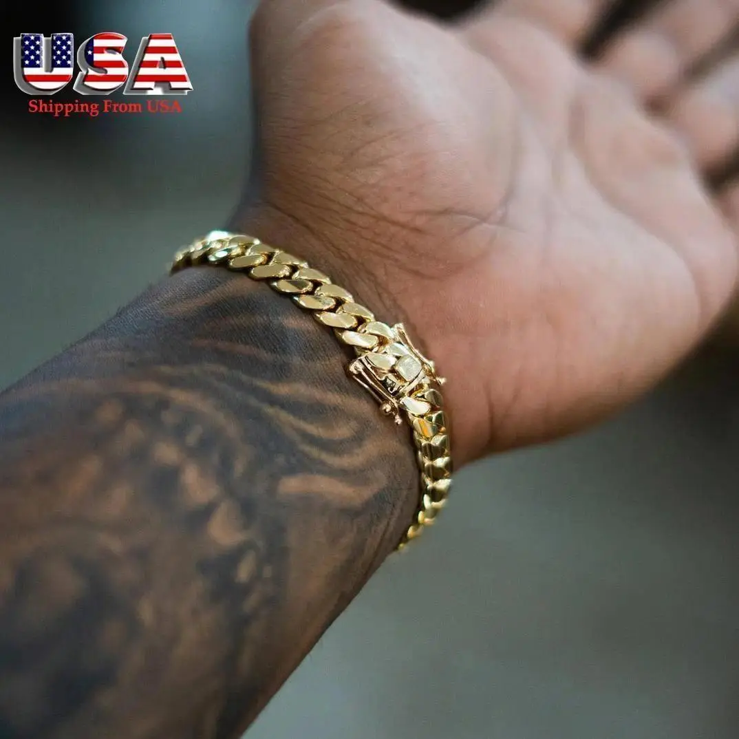 14K/18K Gold Vacuum Plated Stainless Steel Chain & Copper Deployment Clasp Miami Cuban Link Chain Italy Mexico & Micro Inspired Unisex Hip Hop 8mm Bracelet for Men & Women Jewelry,Daily Wear,Casual Fashion,Gift Idea,Chicano Style,Weighty