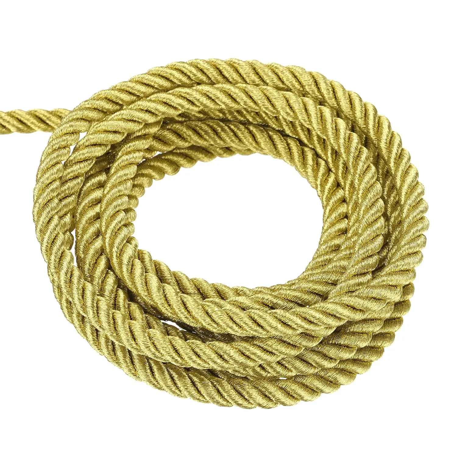 Twisted Cord Trim, 5 Yard 6mm 3-Ply Twine Braided Rope Shiny Thread String for Craft Gift Bag Curtain Christmas Decor, Gold - 5m