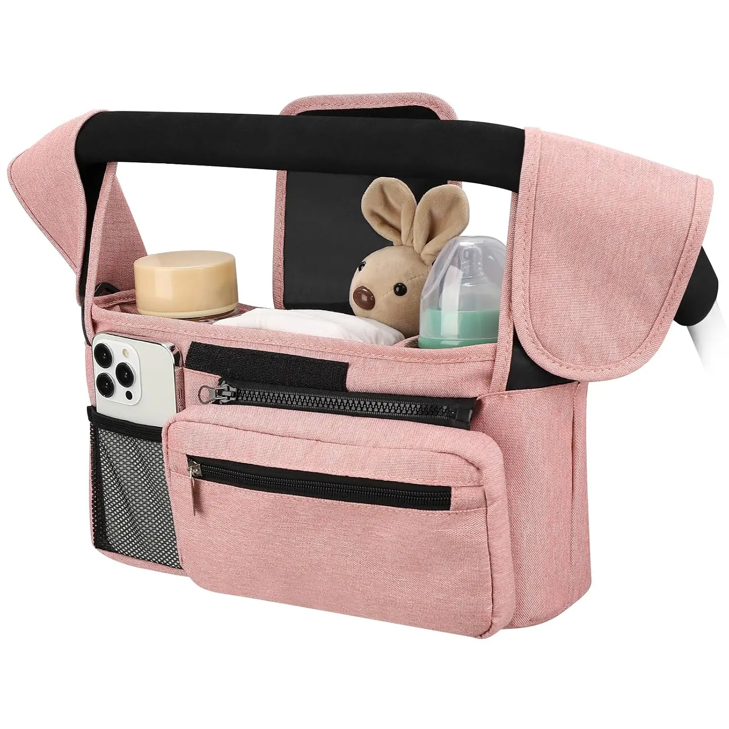 GMOX Universal Stroller Organizer with Insulated Cup Holder Detachable Phone Bag and Shoulder Strap, Stroller Bag Caddy Organizer Accessories Fits for Uppababy, Baby Jogger, Britax Strollers