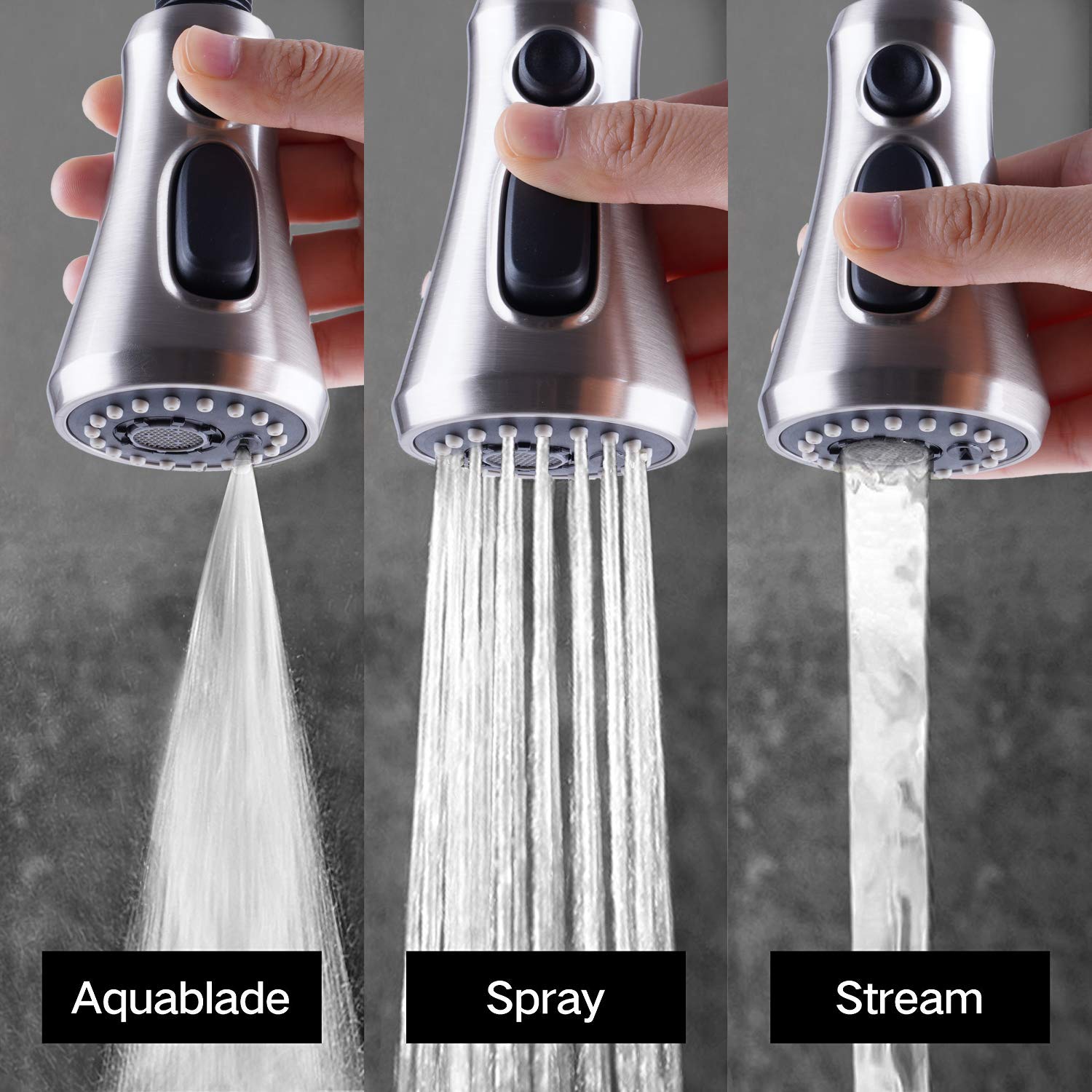 Hibbent Pull Down Spray Head for Kitchen Faucet, 3-Function Sink Spray Nozzle with 15 Adapters, Faucet Head Replacement Compatible with Moen, American Standard, Delta, Kohler Faucets, Brushed Nickel