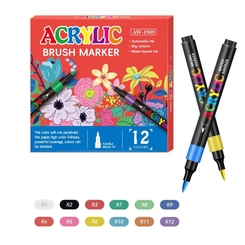 Acrylic Paint Pens Markers,Soft Brush Tips - Quick-Dry Professional Art Markers for Rock Painting, Canvas, Wood, Glass, Ceramic, Fabric, Plastic, Egg & Scrapbook. Paint Markers