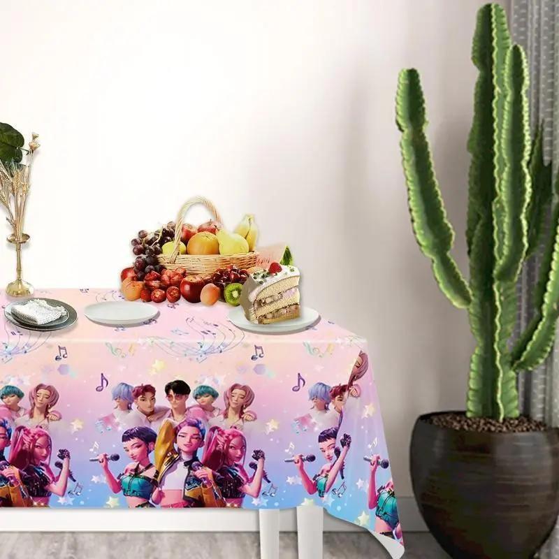 Hunter Girl Party Tablecloth for Kpop Fans, Waterproof Disposable Table Cover, Party Decorations, Birthday & Event Supplies, Perfect Gift for Anime & Kpop Themed Parties