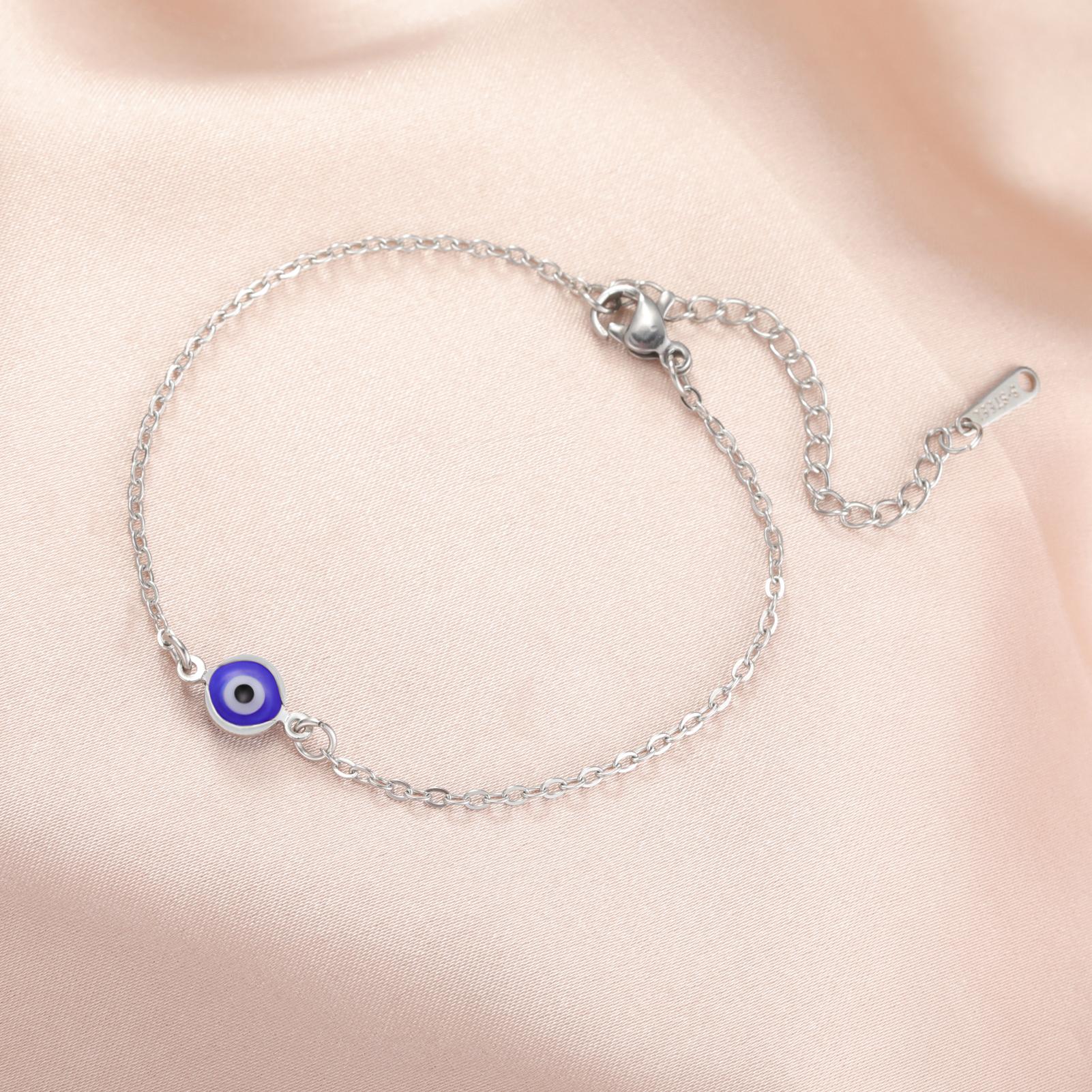 Lucky Tone Stainless Steel Turkish Evil Eye Bracelet Ladies Flat Blue Evil Eye Lucky Chain Charm Bracelet Jewelry Paper Cup Gift
