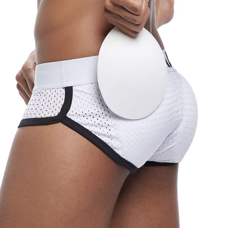 Boxer Mens Package and Butt Padded Underwear Enhancing Trunks Mesh Breathable with Hip-up Enhancing Removable Front and Hip Pads