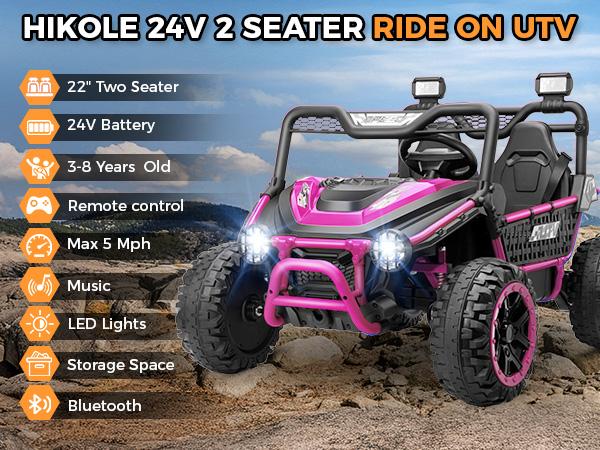 Hikole 24V Ride-On Toys for Big Kids – 2-Seater UTV Truck w/ Remote, Key Start, Metal Frame & Spring Suspension | Ages 4-8
