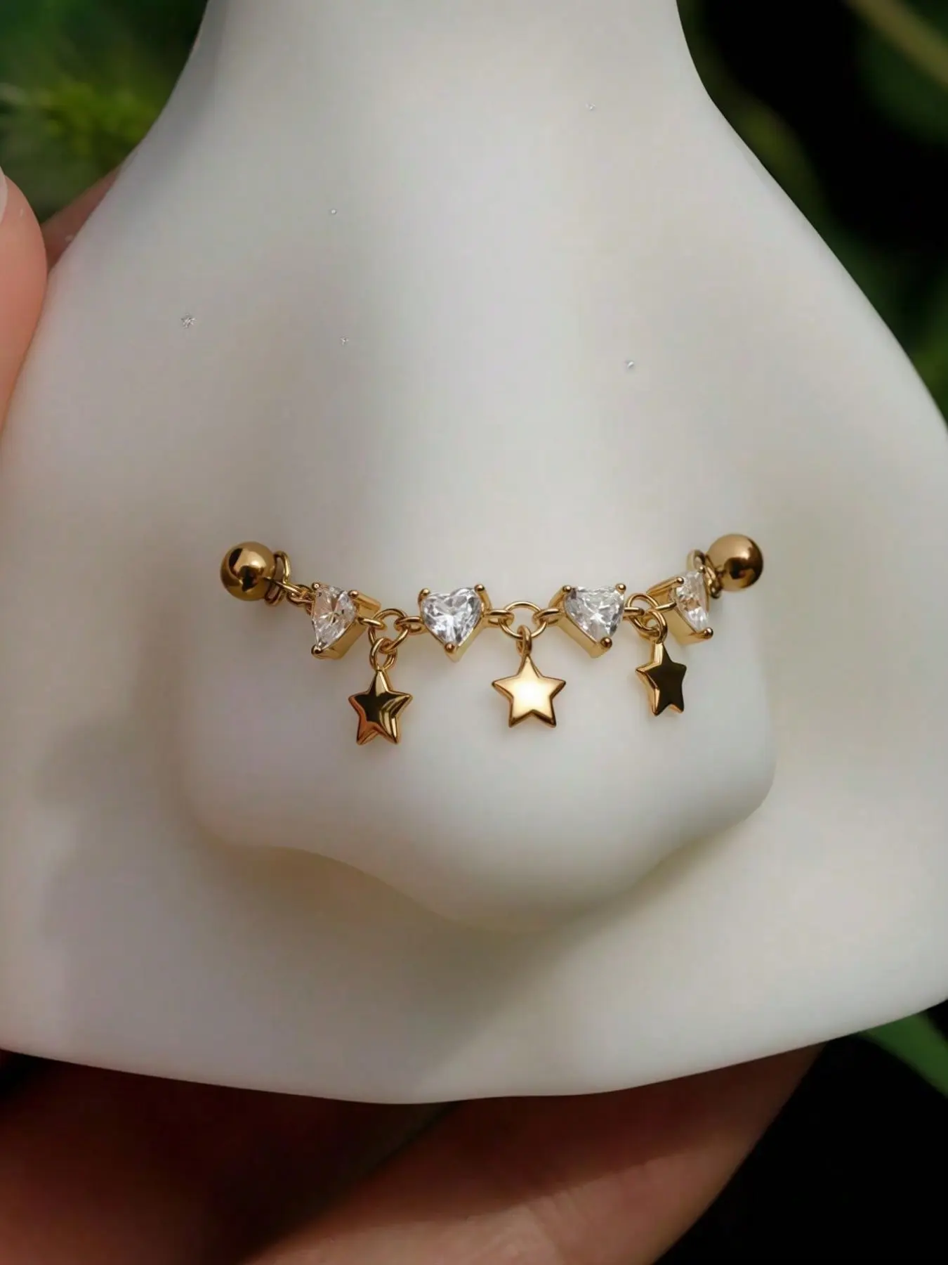 Nose Ring Set with Chains, African Style Nose Clip, Horseshoe Septum Ring, Y2K Star Heart Nose Chain, Stainless Steel, Unisex Piercing Jewelry
