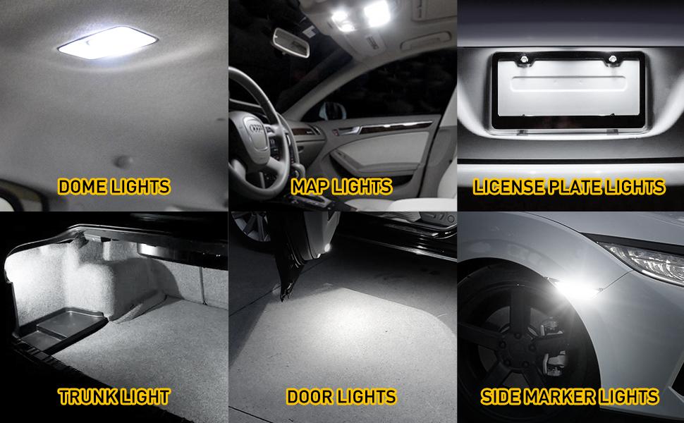 AUXITO 194 LED Bulbs 6000K White/Red/Yellow, Super Bright 1:1 Size, License Plate Light 168 175 2825 W5W T10 Error Free Car Bulbs for Dome Map Door Courtesy Side Marker Cornering Trunk Light (Pack of 2) Automotive