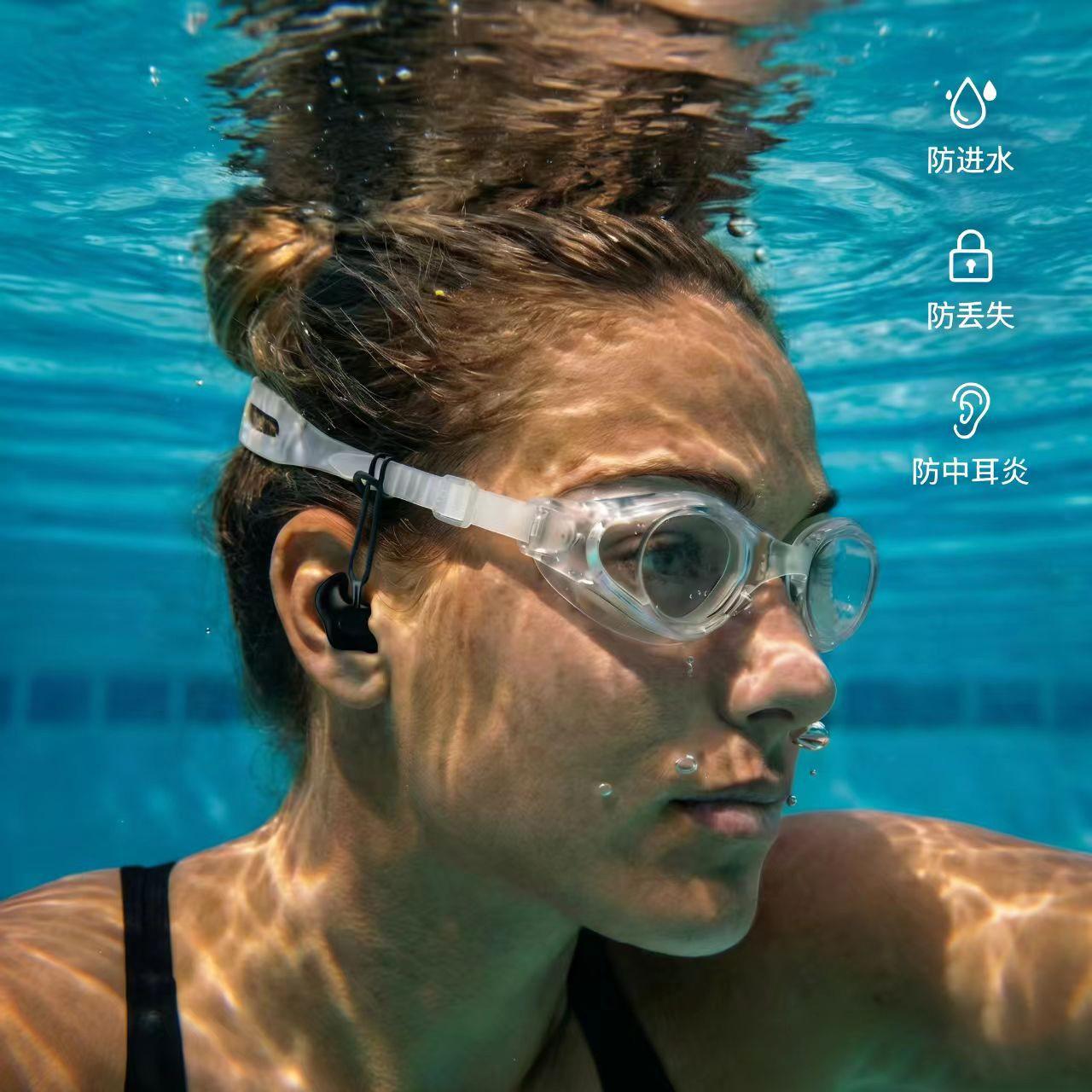 3-Layer Silicone Swim Ear Plugs with Lanyard, Waterproof and Anti-Loss, Adjustable Strap, Durable Swimming Accessories