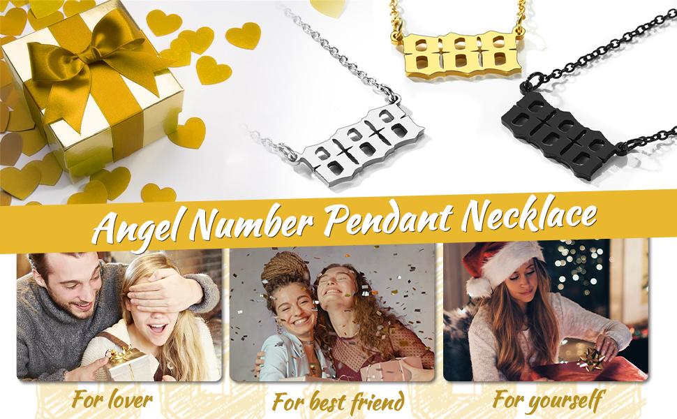 FindChic Angel Number Necklace for Women Girls BFF Boyfriend Men Stainless Steel/Golden/Black Dainty 000 111 222 333 444 555 666 777 888 999 Pendants Protection Jewelry Lucky Life Path Number Numerology Jewelry Couple Gift
