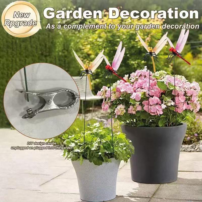 12 Pack Dragon Garden Clips 3D Dragonfly Decor Metal Garden Stakes for Outdoor