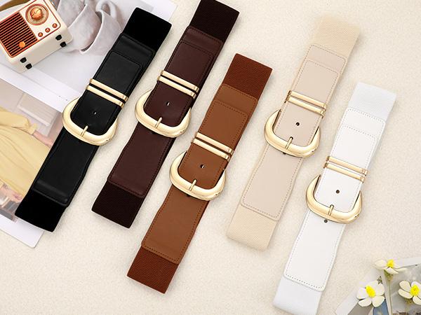 JASGOOD Women Wide Elastic Waist Belt for Dresses Fashion Gold Buckle Stretchy Leather Waistband for Ladies JASGOOD Women Wide Elastic Waist Belt for Dresses Fashion Gold Buckle Stretchy Leather Waistband for Ladies