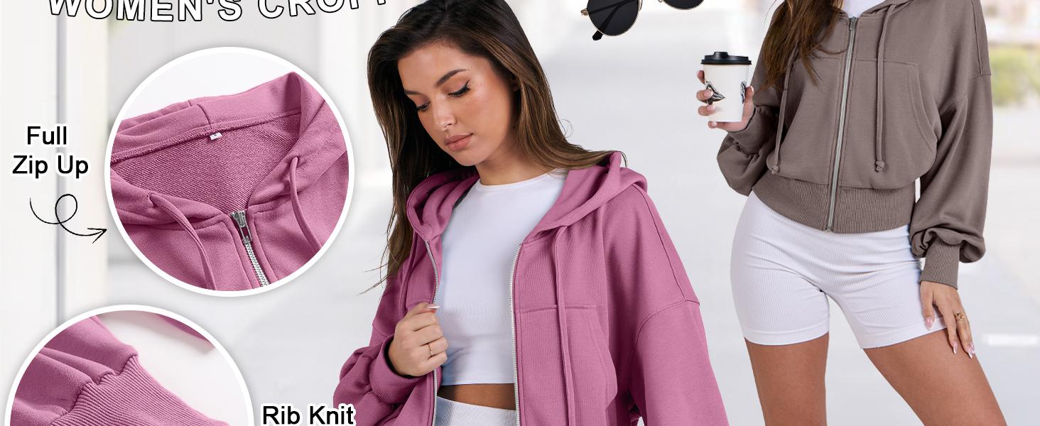 ANRABESS Hoodies for Women Zip Up Cropped Sweatshirts Casual Full Zip Jackets 2025 Fall Fashion Y2k Clothes With Pockets
