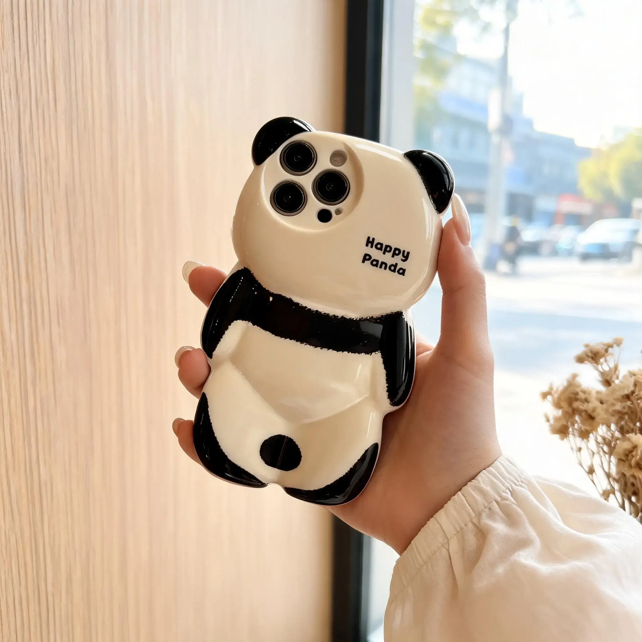 Cute Cartoon Panda Back View Protective Shockproof TPU Cover Phone Case For iPhone 17 16 15 14 13 12 Pro Max