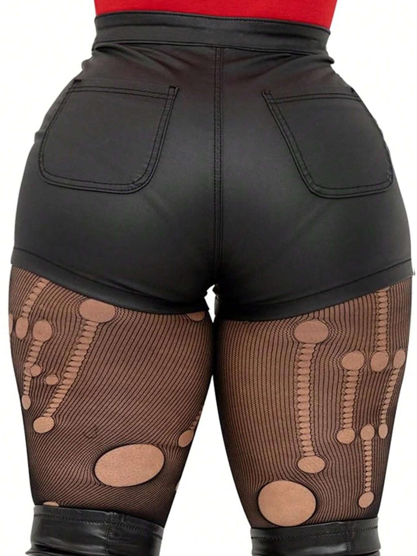 Women's Plain PU High-Waisted Button Closure Shorts, Womenswear, Fitted Casual Style, 1 Piece, Perfect for Everyday Wear