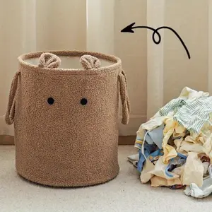 Cute Cartoon Sheep Storage Basket, Large Capacity Plush Polyester Laundry Basket with Handle, Modern Home Organization Box