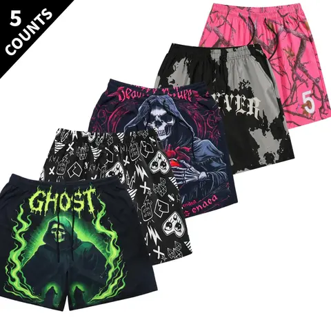 Men's 5-Piece Printed Quick Dry Sports Shorts - Drawstring, Side Pockets, Breathable Tech, Regular Fit Active Bottoms for Summer Running, Beach Wear