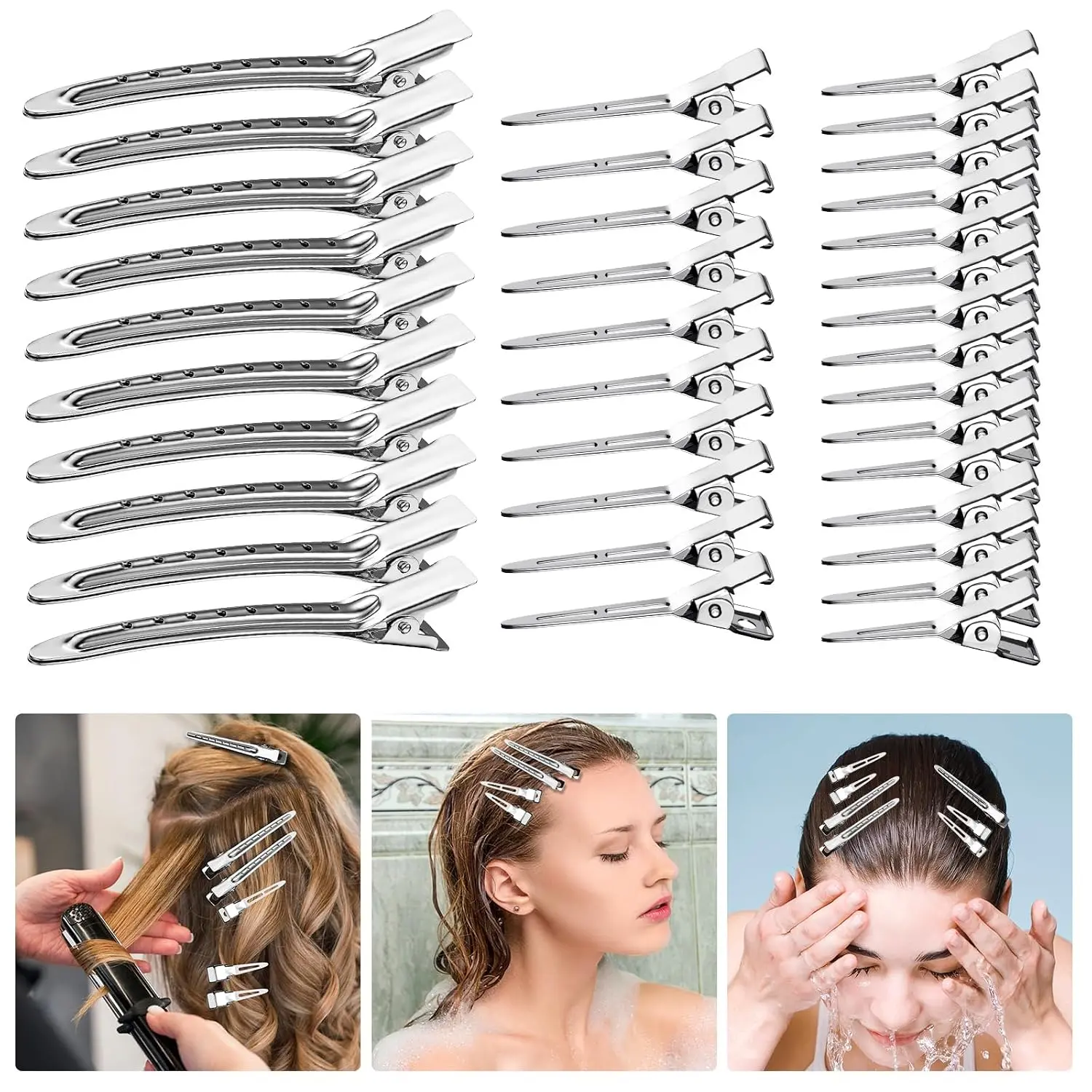 30 count Metal  Hair Clips, Duck Billed Salon Styling Clips with Holes, Heavy Duty  Hair Pins for Women, DIY Bows &  Use (30  Sizes)