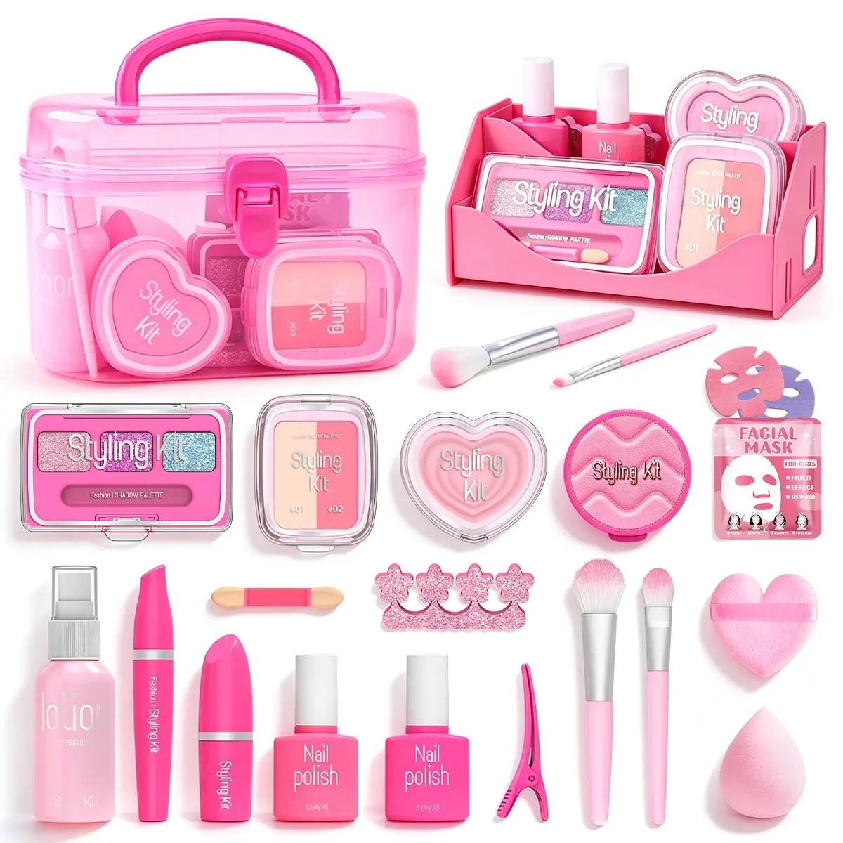 Girl Simulation Makeup Toy, Safe Non-Allergic Cosmetics Props, Rich Beauty Accessories, Portable Storage Box, Princess Role Play Toy