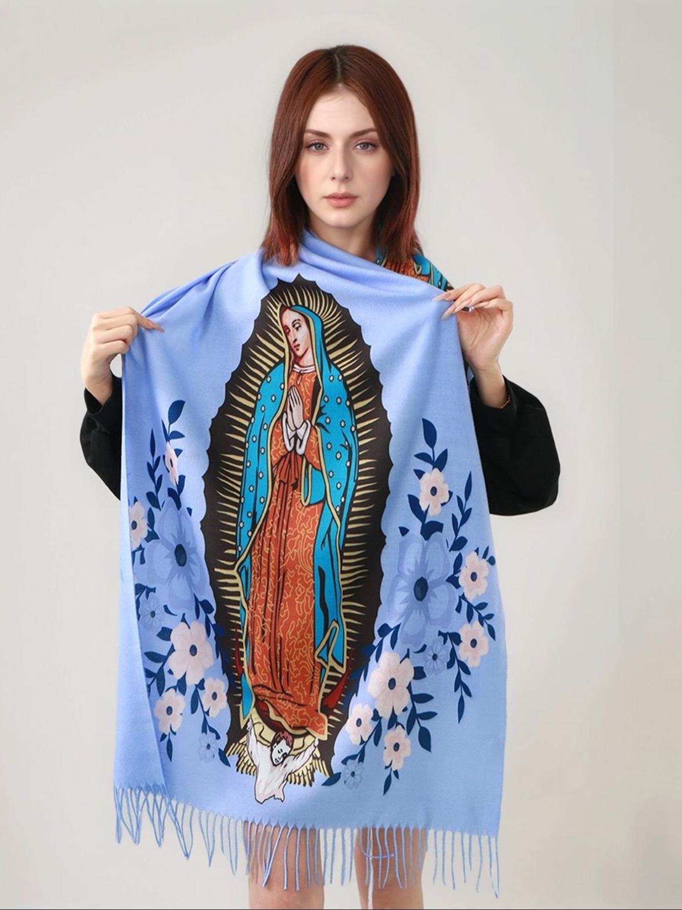 Elegant Printed Polyester Scarf with Tassel Fringe, Shawl Wrap for Women, Windproof & Warm, Perfect for Parties & Gifts, Tassel Decor Shawl