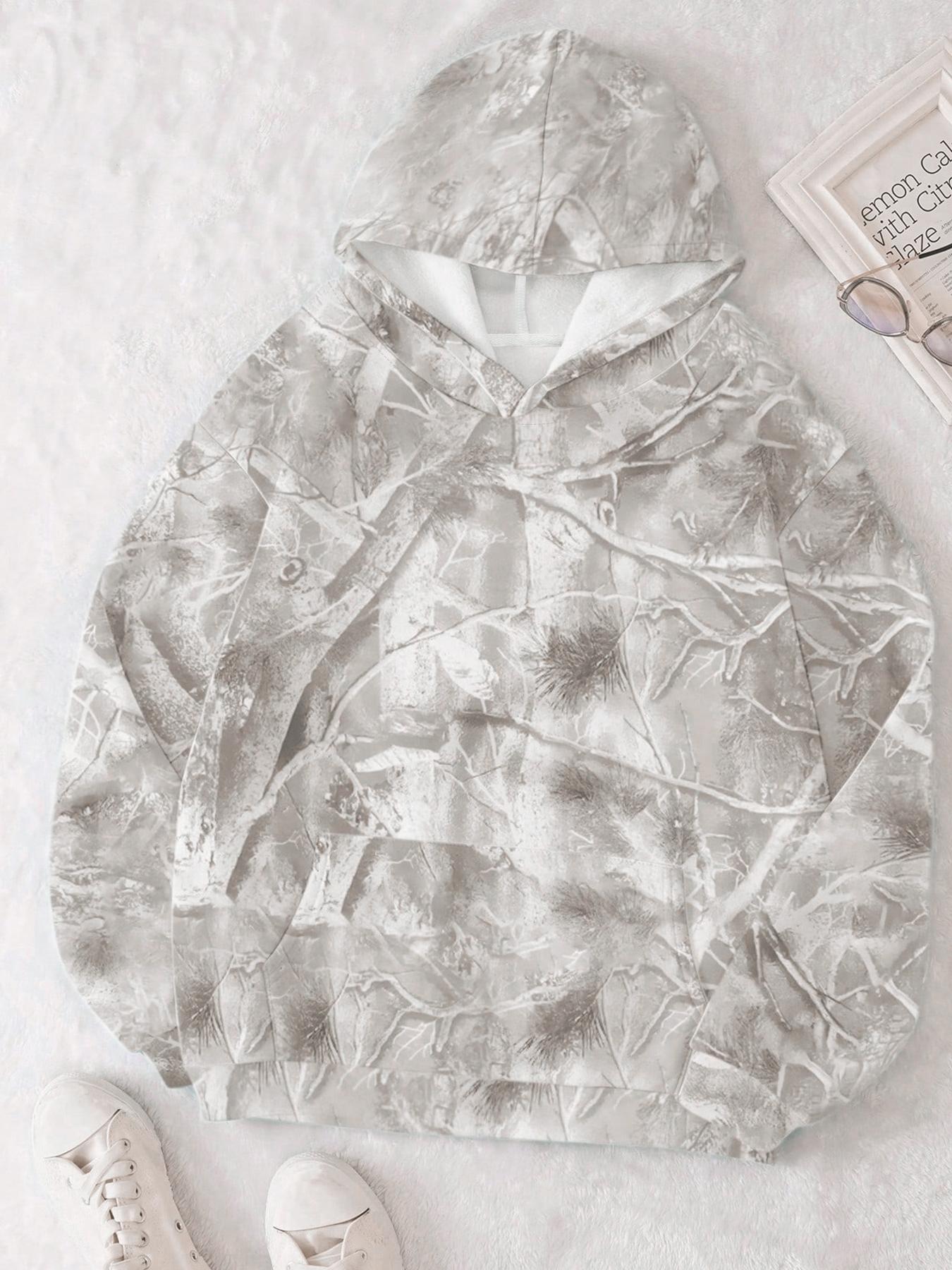 Unisex Hooded Sweatshirt, Casual Loose-Fit Branch Print Pullover, Fall & Winter Fashion, Comfortable Kint Fabric, One Piece