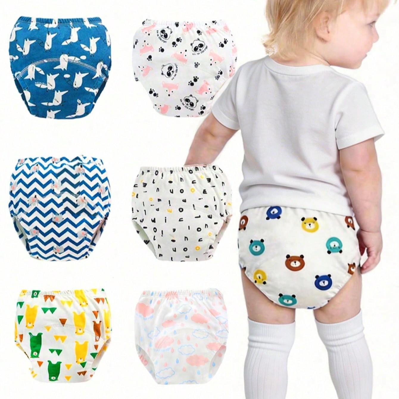 3pcs Reusable Kids Training Pants, Cartoon Print Potty Learning Underwear, Leak-Proof Diapers for Boys & Girls, Newborn Size Up to 5kg