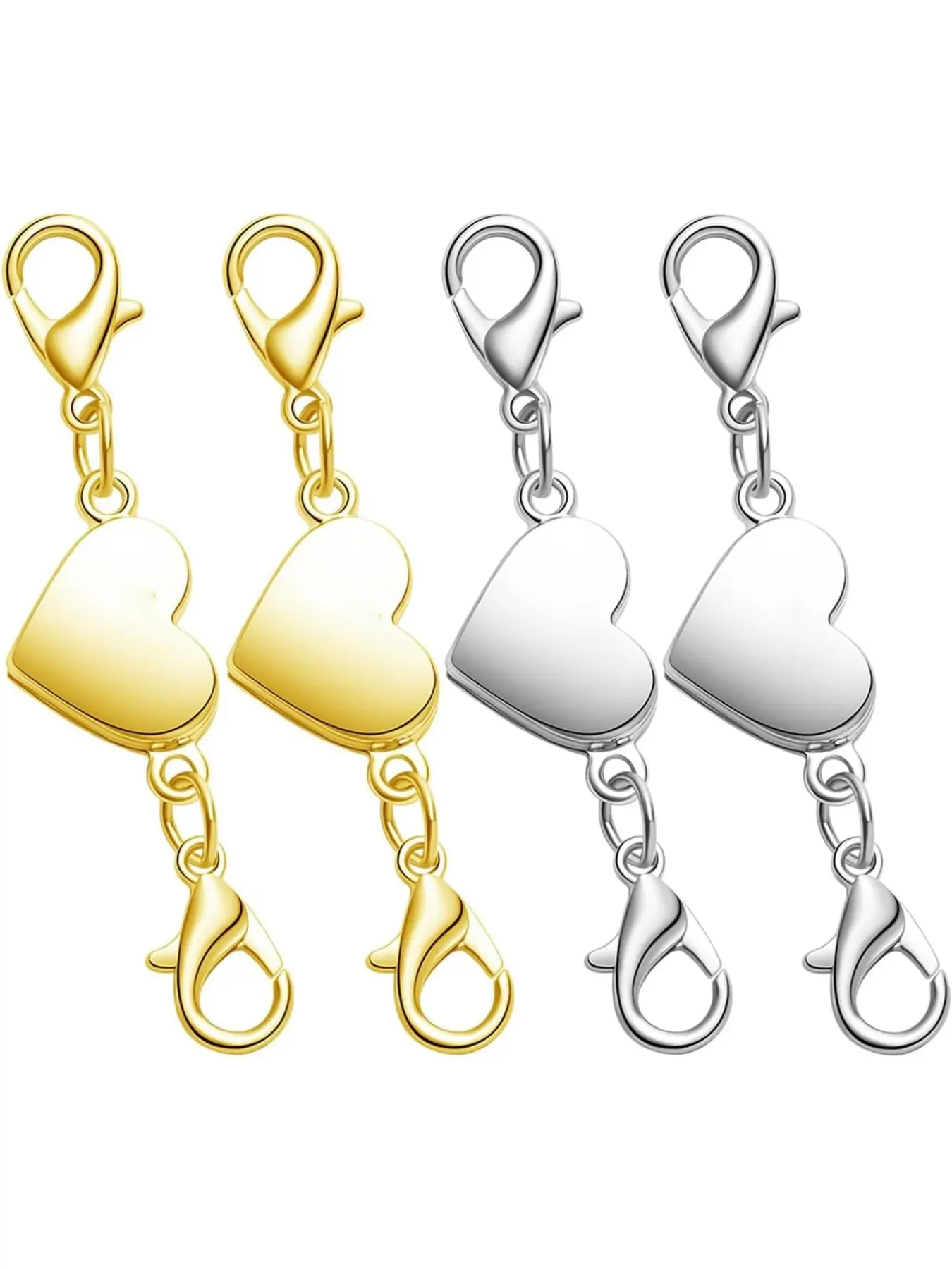 4pcs/pack Necklace Chain Extender with Heart Magnetic Clasp, Strong Closure Bracelet Helper for Women, Casual Jewelry Clasps
