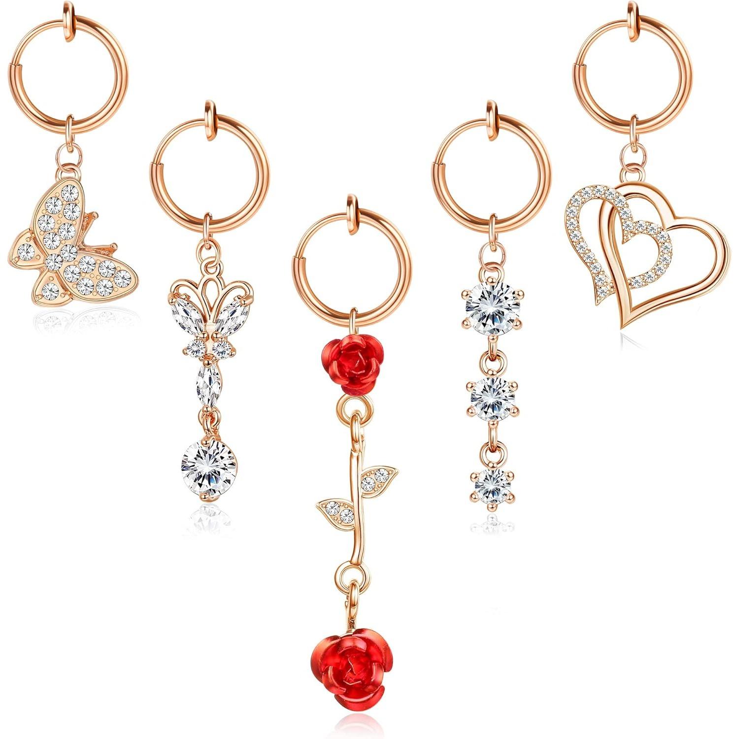 5 Pcs Clip on Belly Button Rings Non Piercing Clip on Navel Rings Faux Belly Button Rings Faux Navel Piercing Fake Belly Button Rings Fake Belly Piercing Jewelry