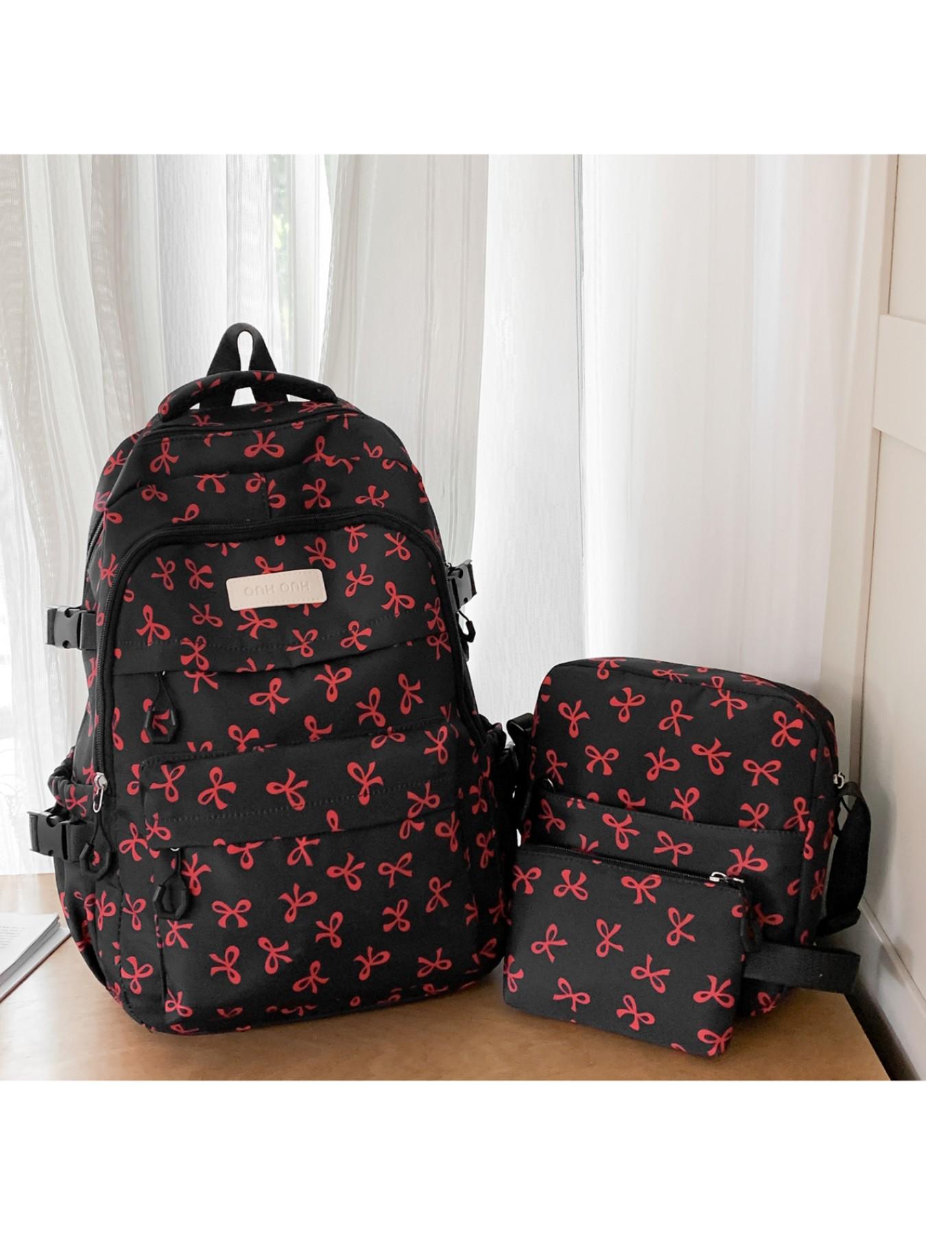 2026 New Cute Waterproof Nylon Backpack, Daypack, Large Capacity School Style High-Quality Girl's Waterproof Zip Backpack Set, All-Over Print, All Seasons
