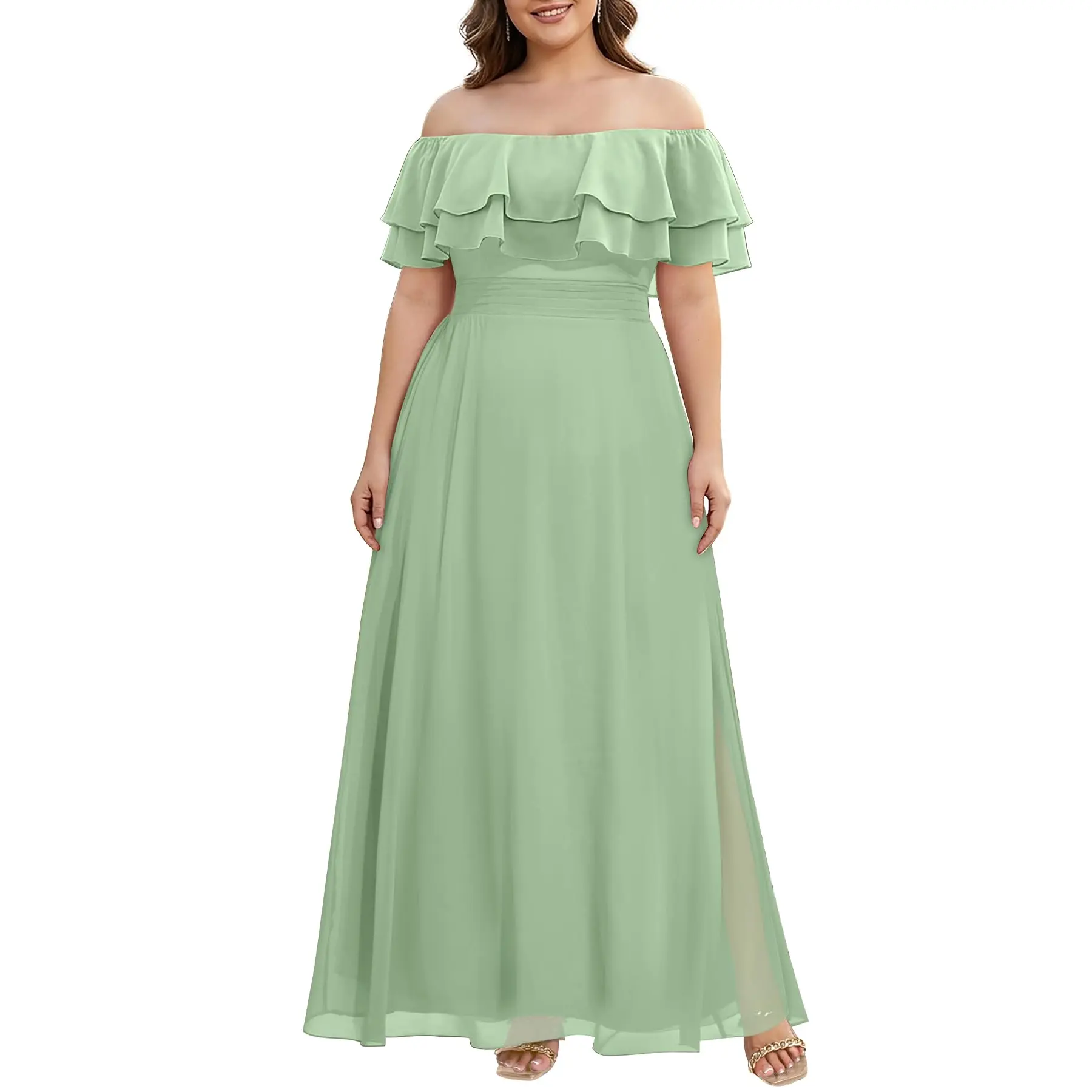 Pinup Fashion Women's Bridesmaid Dresses for Wedding Plus Size Formal Off The Shoulder Chiffon Maxi Dresses