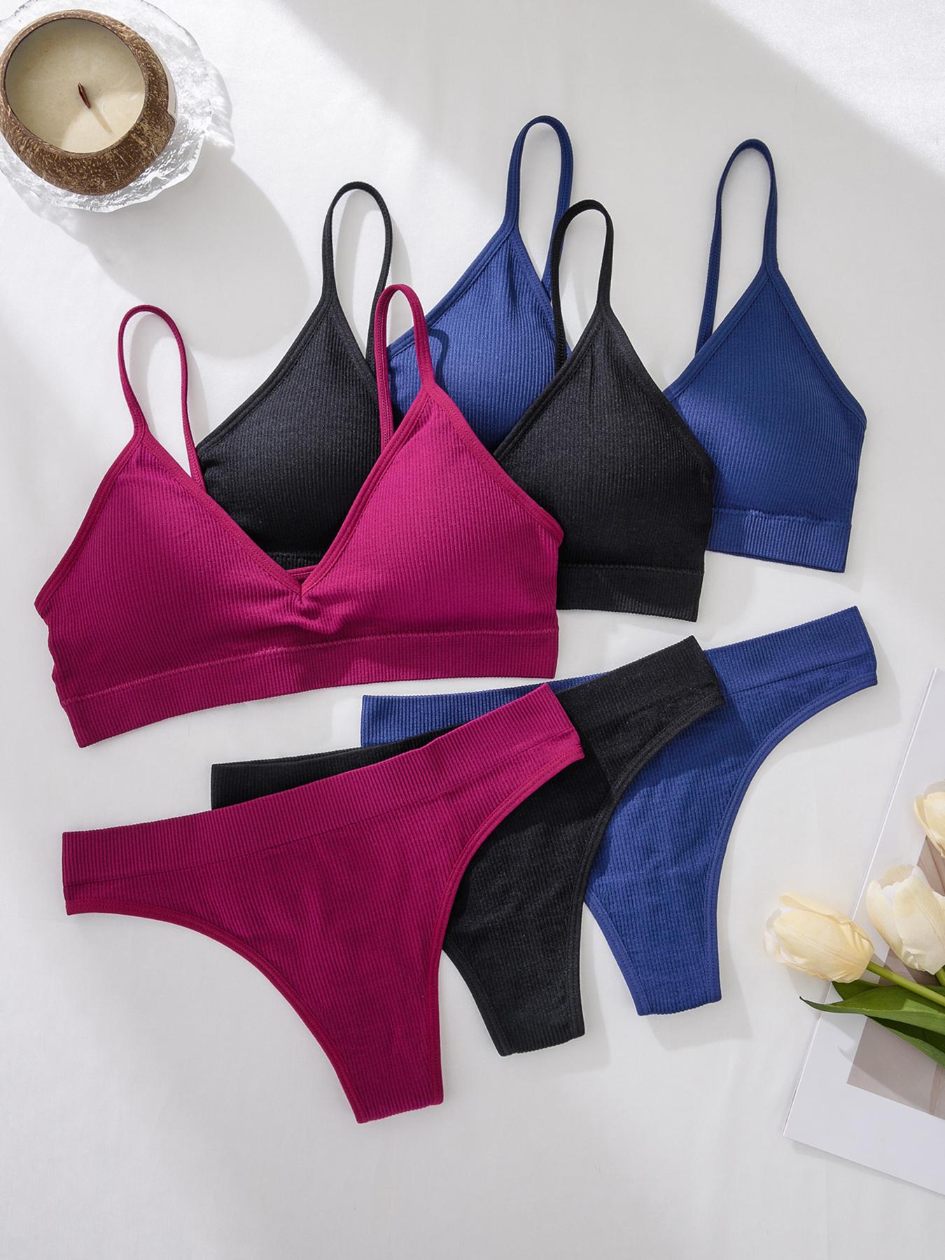 Women's Solid Textured Wireless Seamless Bra & Panty Set, Soft Comfy Breathable Bra & Panty Set, Lingerie Set for Women, Underwear Sets