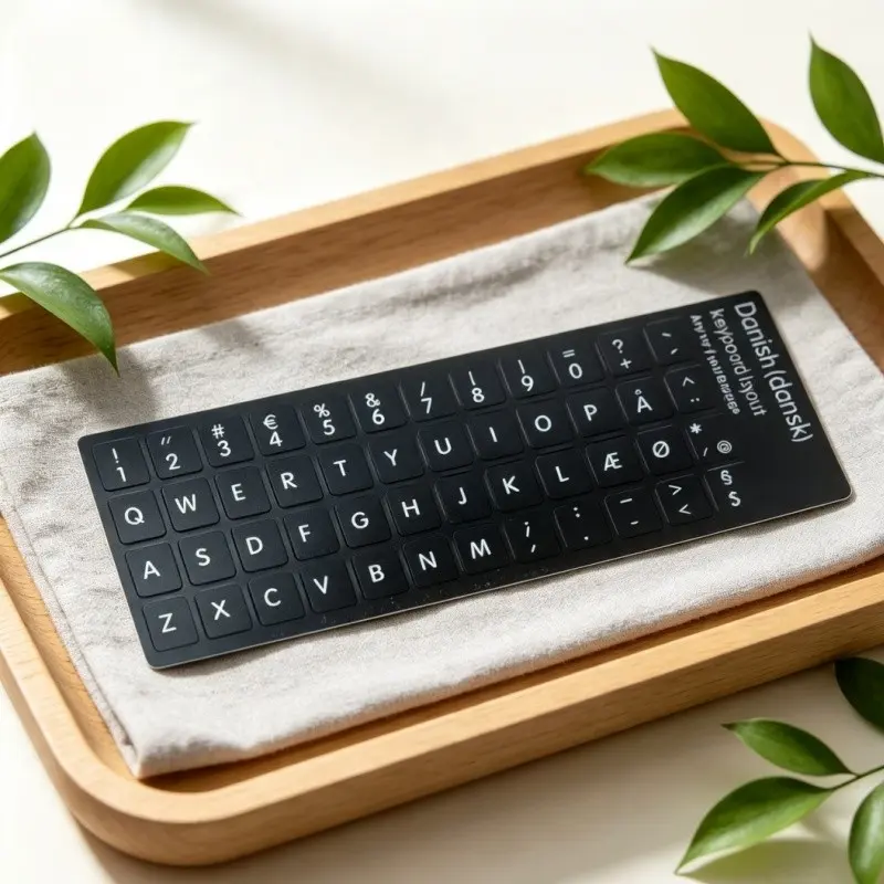 Danish Keyboard Letter Refurbish Stickers, keycap replacement decals, thin matte design, stable adhesive, fit laptop & desktop keyboards for Danish students and Nordic trade practitioners