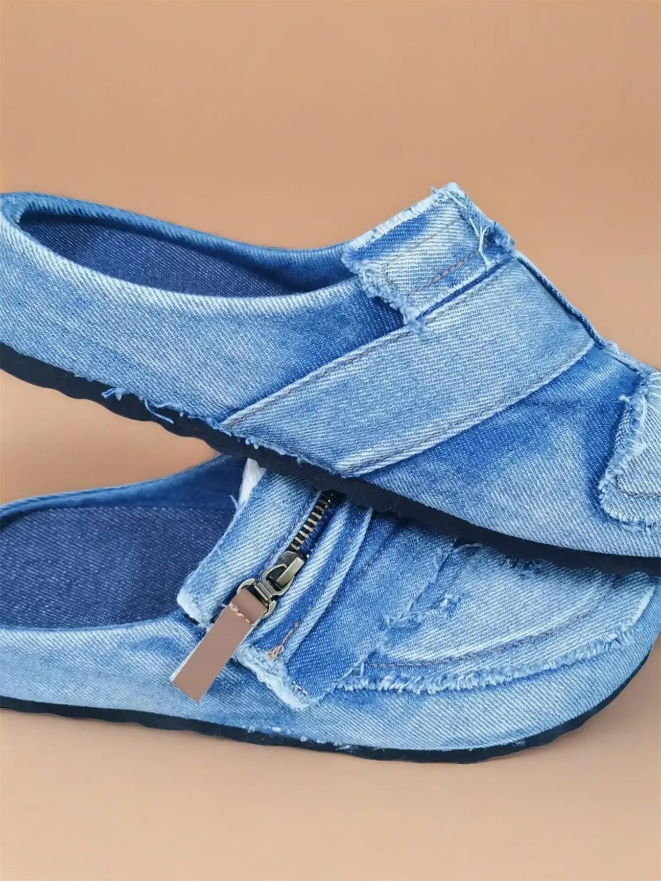 Men 's leisure walking shoes, denim style woven semi-slippers, Slip On Lightweight Clogs Mules