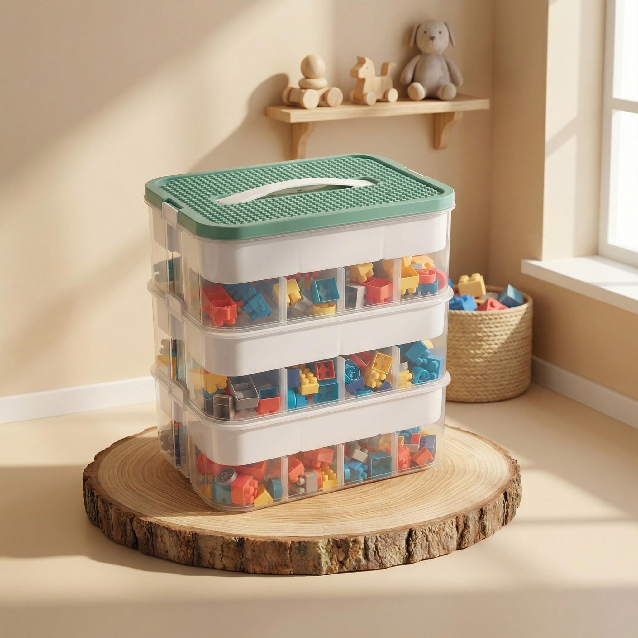 3-Layer Toy Storage Box, Plastic Organizer Bin, Home Organizer, Lego Brick Stackable Container, Game Room Storage Box, Fits Lego, Board Games, Mini Figures
