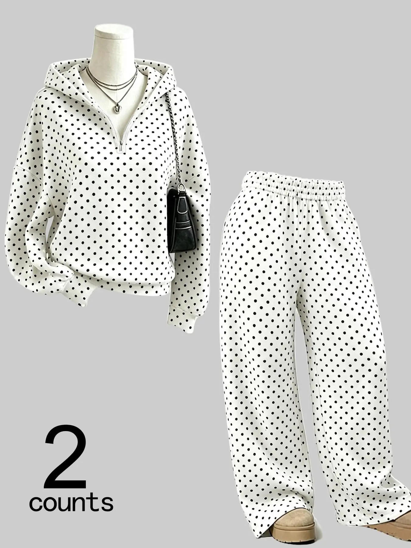 Women's 2-Piece Set, Casual Loose V-Neck Hoodie with Zipper, Long Sleeve, Soft Fabric, Fall & Winter, Perfect for Shopping & Sleep