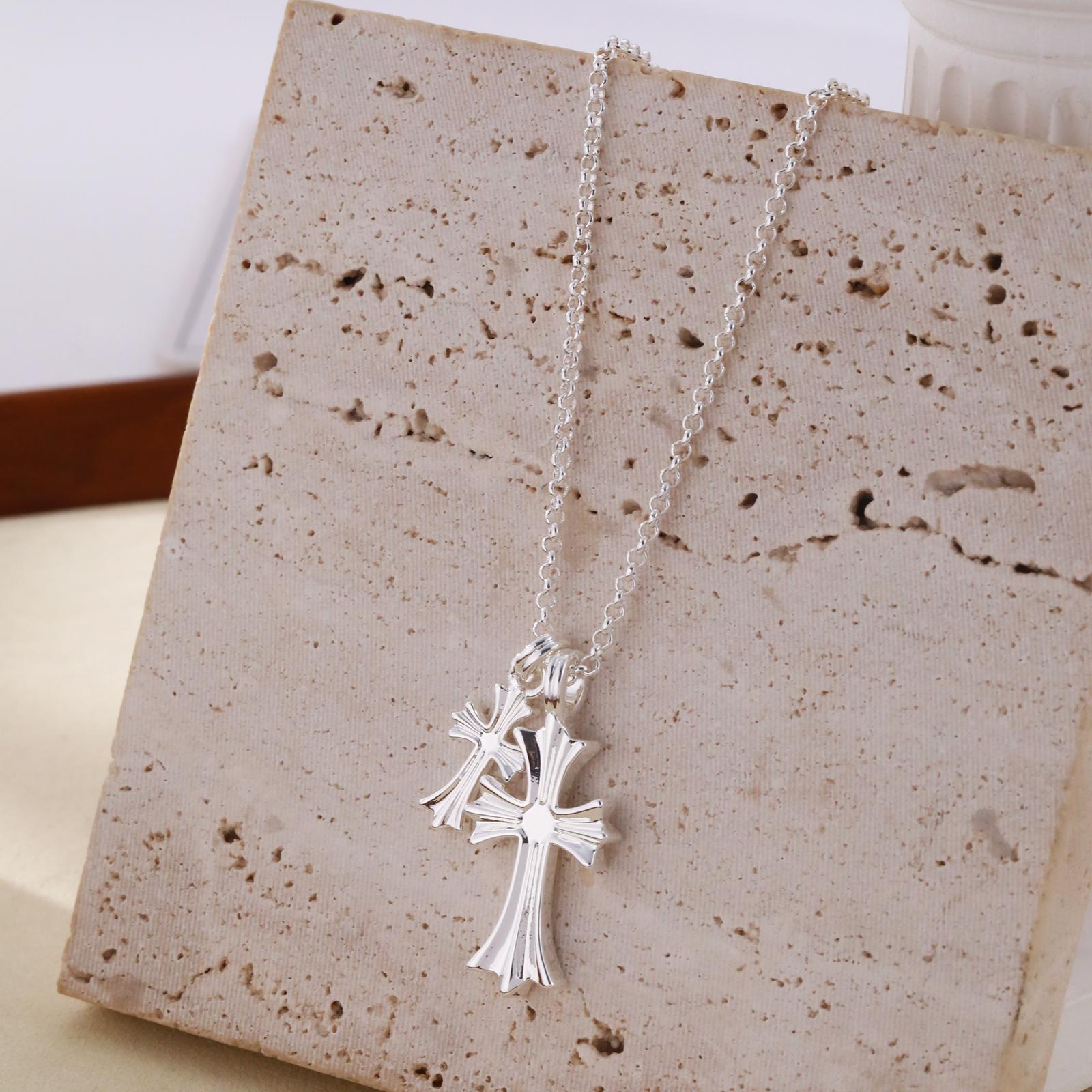 Cross Necklace Gold/Silver Double Cross Pendant Necklace Delicate Faith Jewelry Religious Gifts for Women