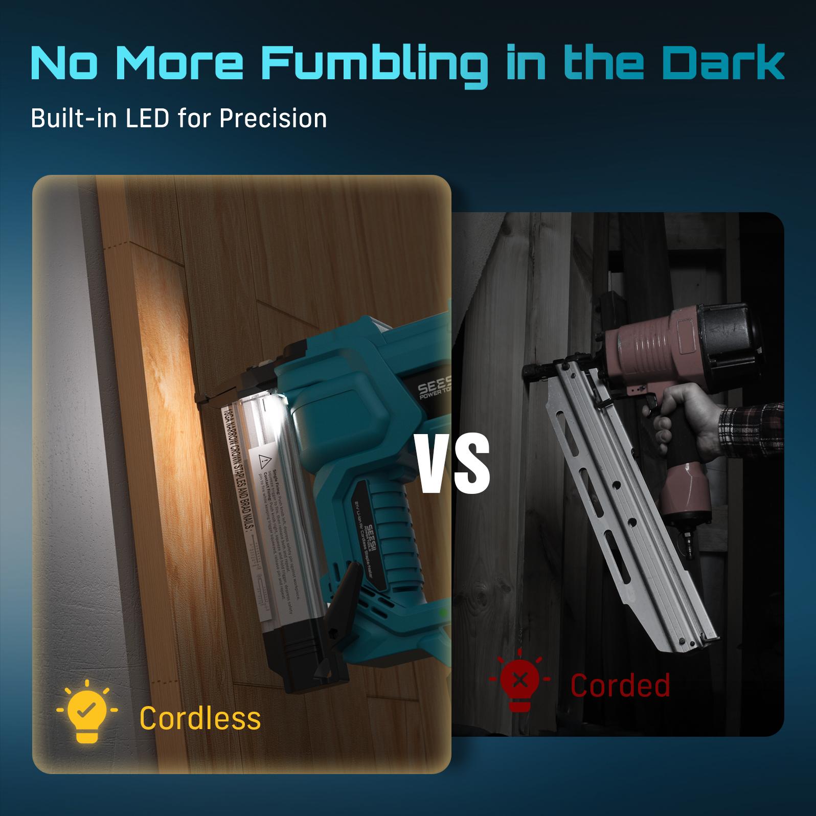 SEESII Cordless 2-in-1 Brad Nailer/Staple Gun (18GA) – 21V Electric Pneumatic Nail Gun w/ 2x4.0Ah Battery & Charger, 1000Pcs Nails, Adjustable Depth | Single/Contact Firing for Upholstery, Woodworking, DIY, dealsforyoudays,HKF50